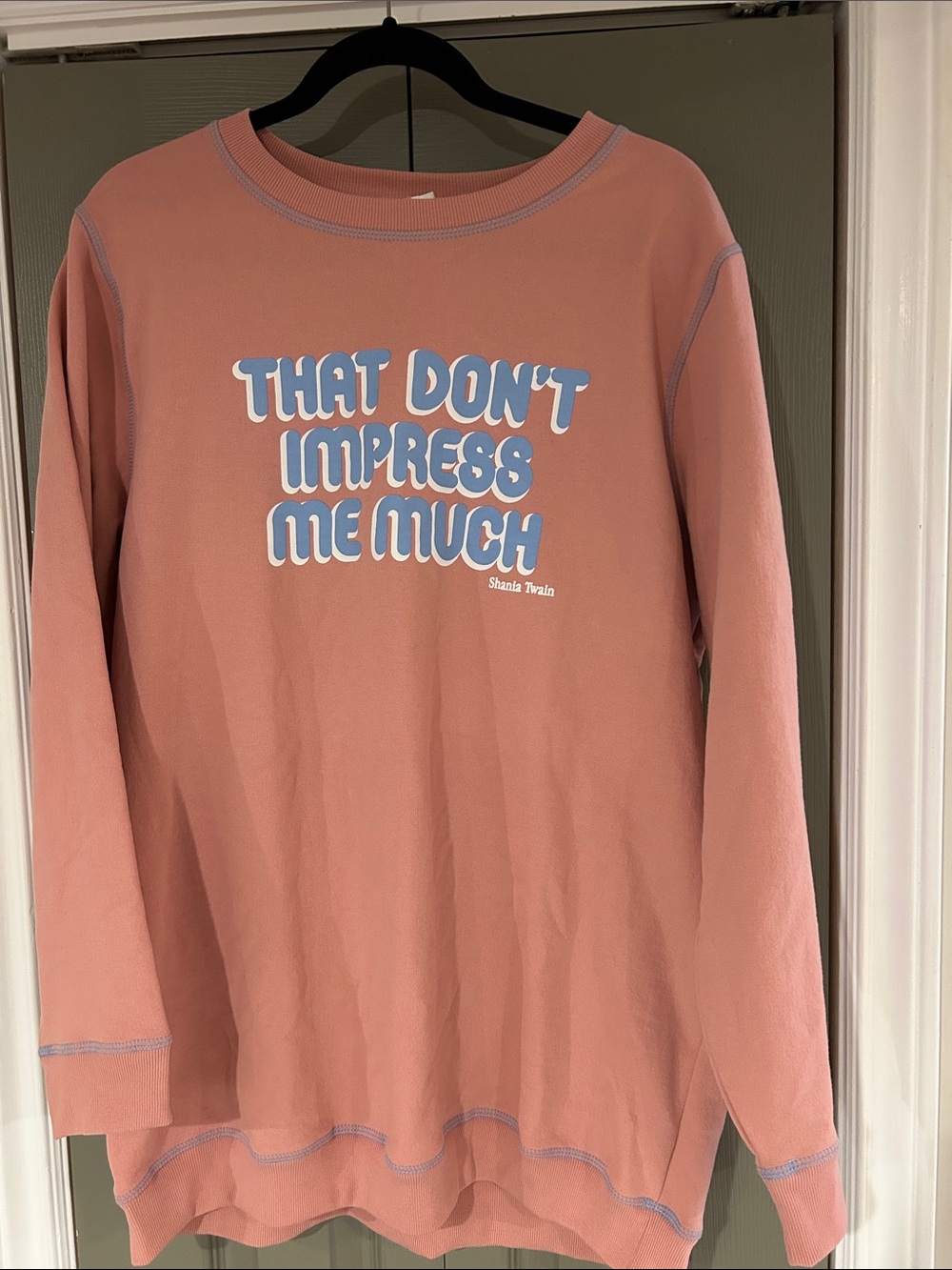 Shania Twain Coral Pink Graphic Long-Sleeve Shirt - That Don't Impress Me Much